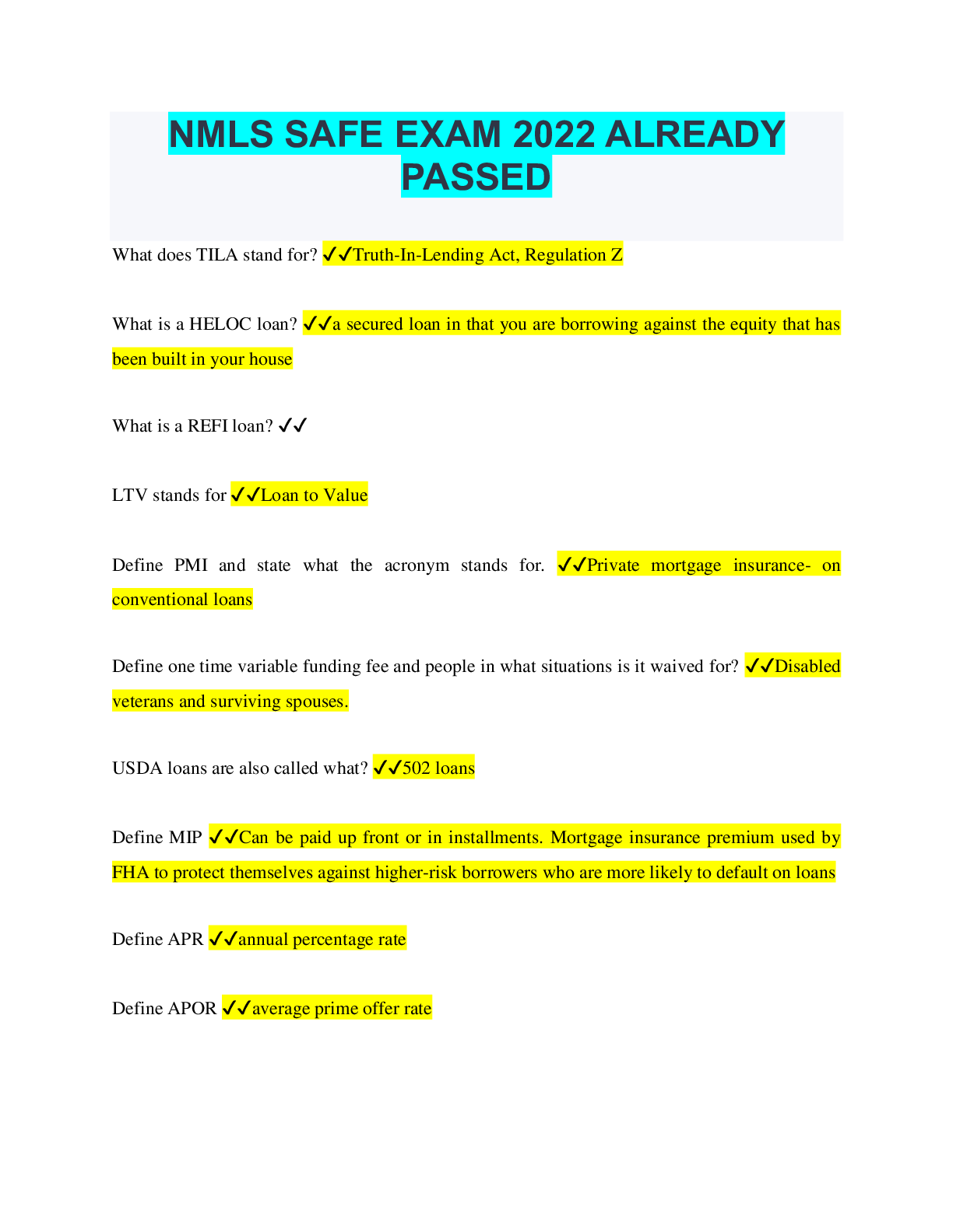 NMLS Test Outline Questions and Answers Already Passed - Browsegrades